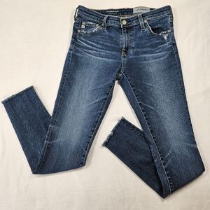 ​AG Adriano Goldschmied Legging Ankle Distressed Super Skinny Jeans Raw Hem 28